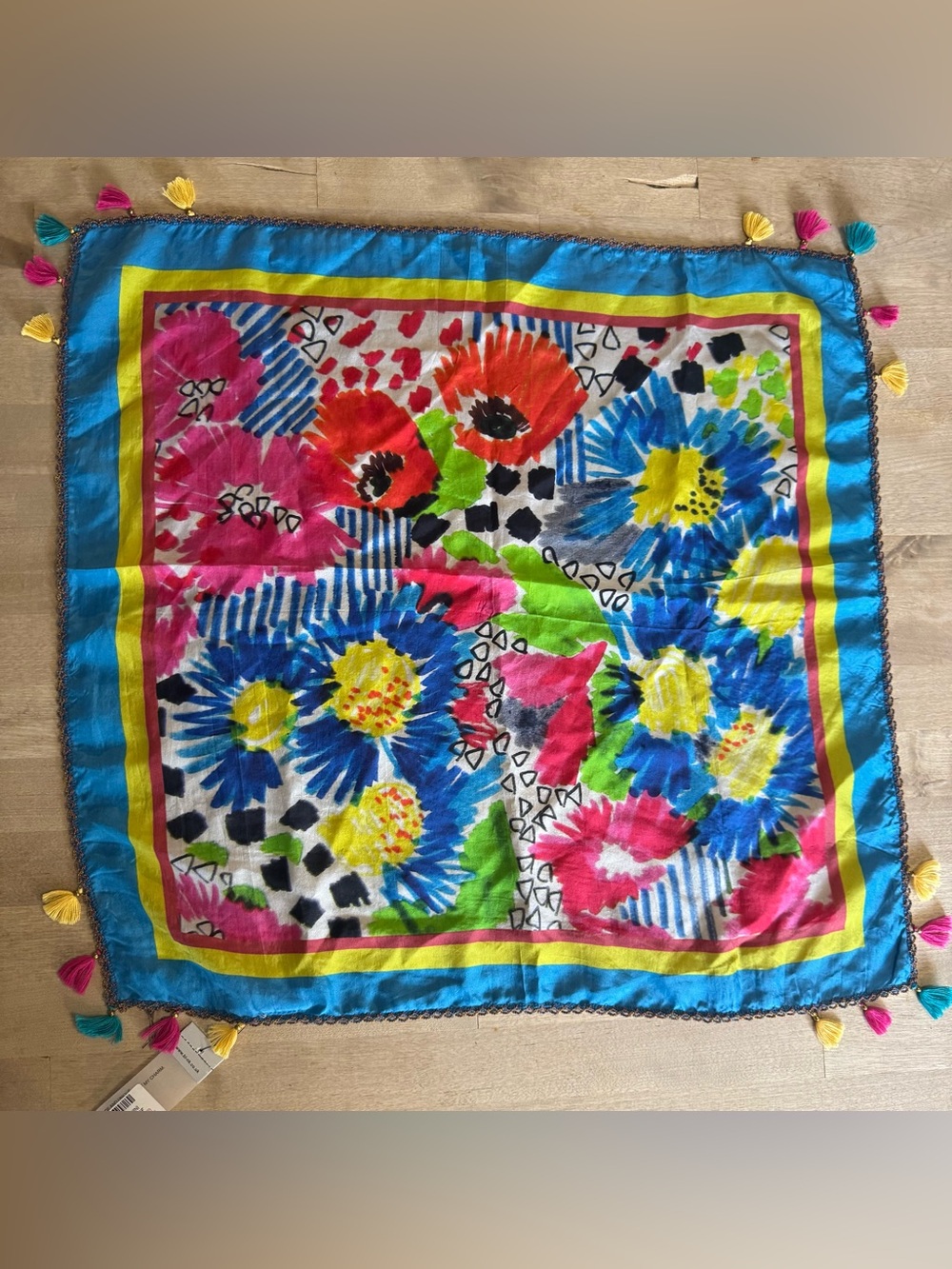 NWT BL-NK Bright Floral colorful scarf head wrap with tassels